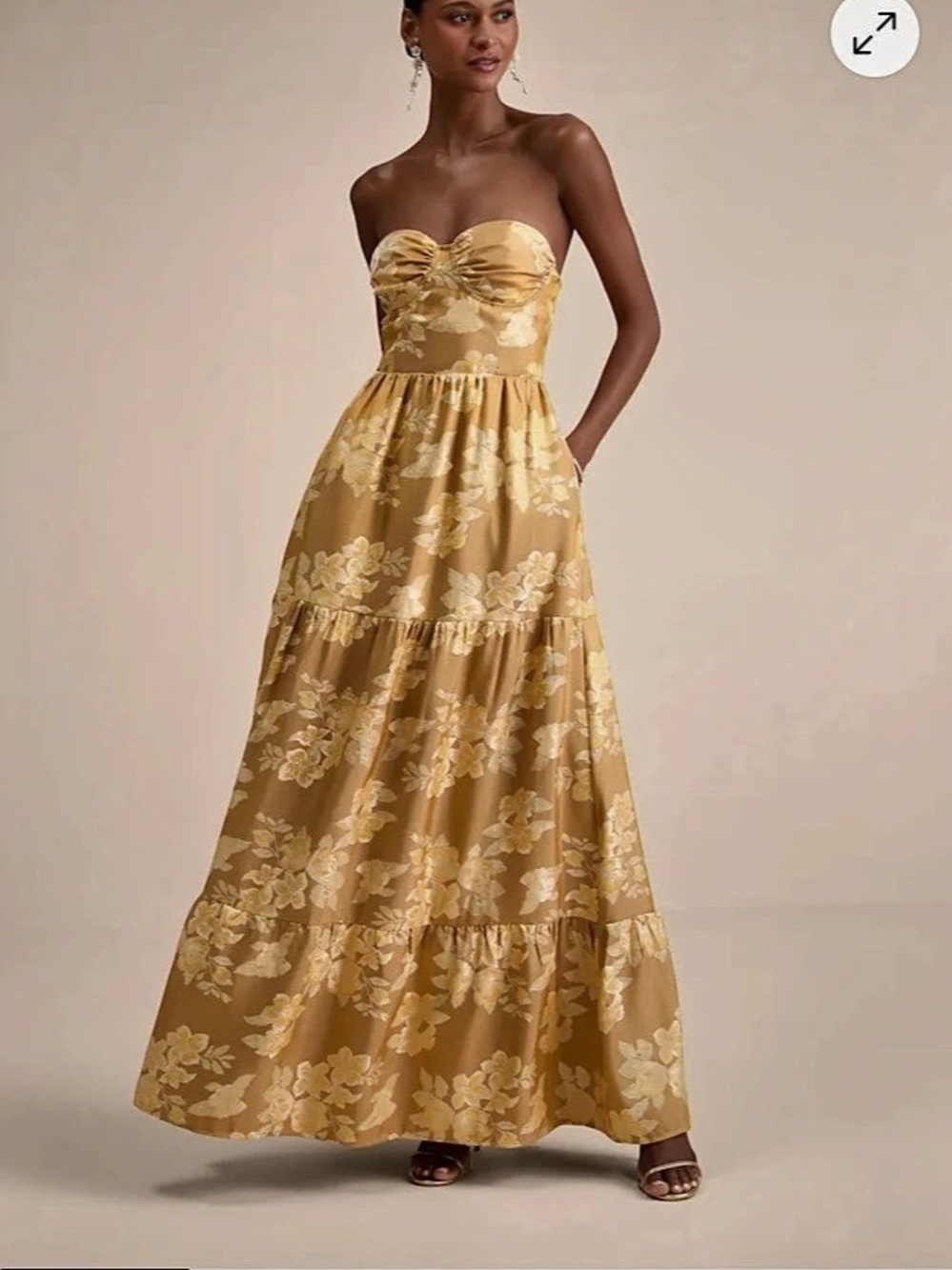Lulus Petrina Golden Yellow Floral Jacquard Strapless Maxi Dress Floral
